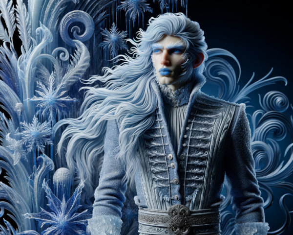 Icy-blue figure with intricate patterns and frost details