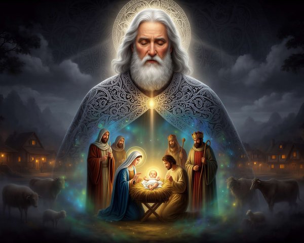 Nativity Scene with Holy Aura and Realistic Figures