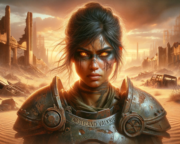 Wasteland Valkyrie in Post-Apocalyptic Landscape