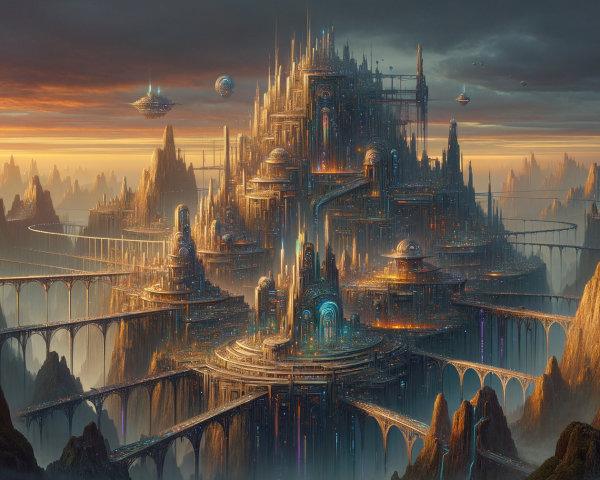 Futuristic Utopian City with Glowing Architecture