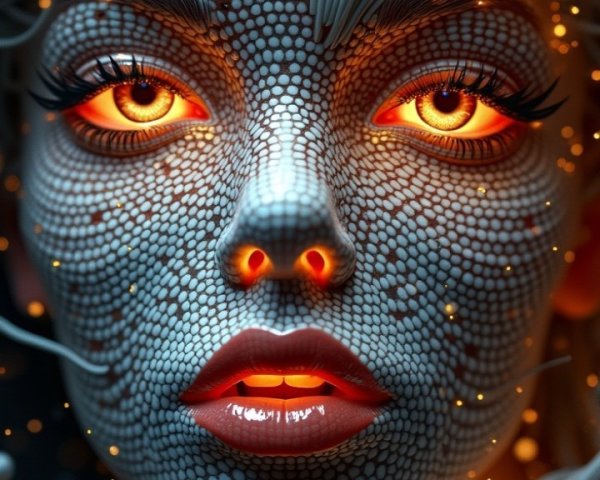 Portrait of a Woman with Reptilian Features and Glow