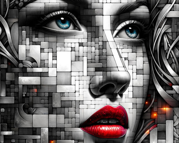 Stylized Portrait of a Woman with Geometric Shapes