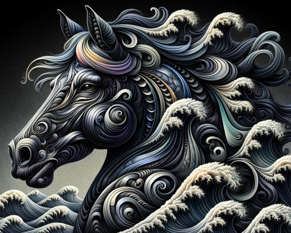 Intricate Horse Head Emerging from Turbulent Waves