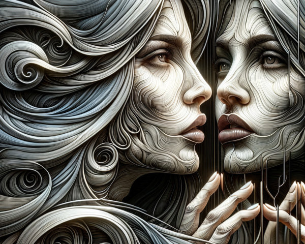 Surreal Depiction of a Woman's Face and Abstract Hair