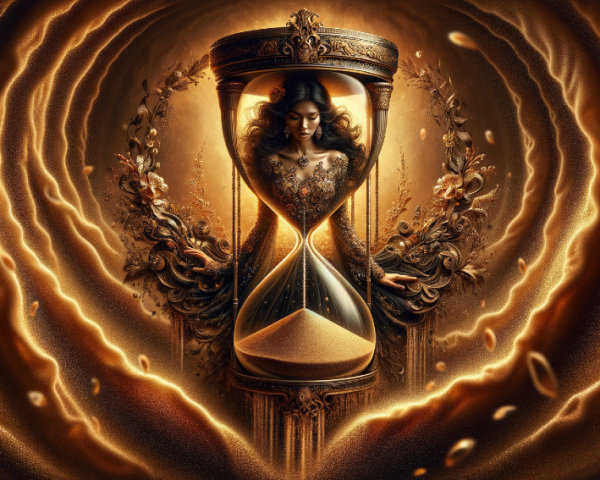 Hourglass Surrounded by Floral Designs and Woman Emergence