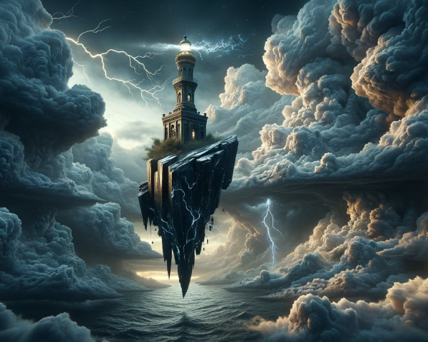 Lighthouse on Rocky Outcrop Amidst Stormy Skies