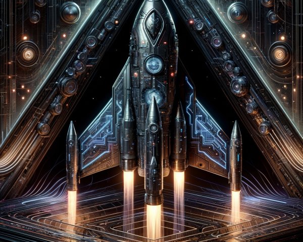 Futuristic Rocket Design in High-Tech Launch Setting