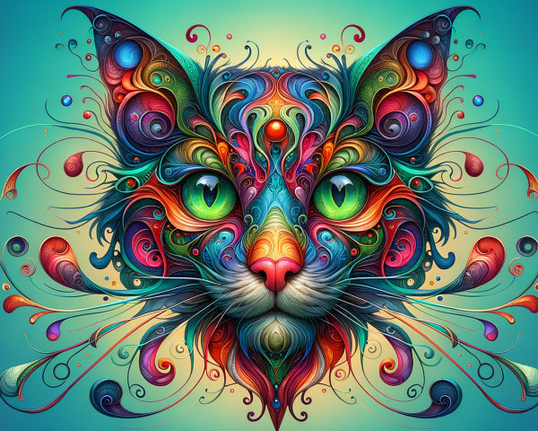 Intricate Cat Face Design with Bold Colors and Patterns