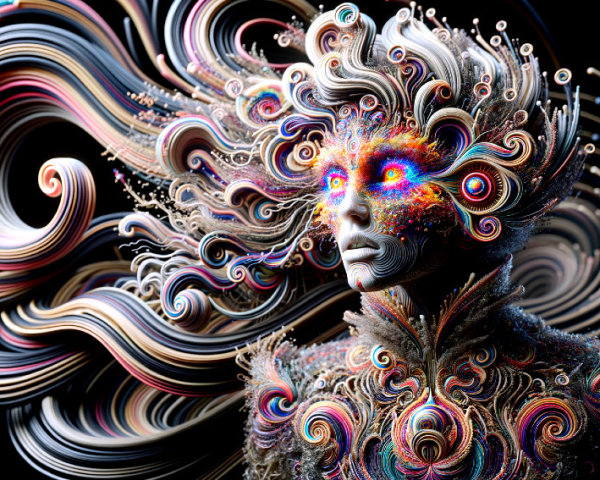 Surreal Abstract Figure with Vibrant Patterns and Colors