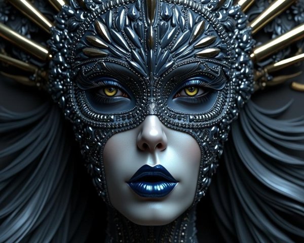 Intricately Designed Mask with Metallic Features