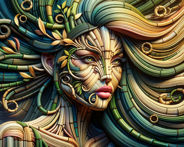 Intricate Mosaic of a Woman Made from Organic Materials