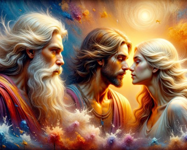 Ethereal Figures in a Colorful Dreamlike Setting
