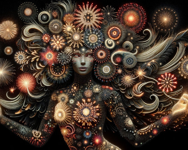 Vibrant Figure of a Woman with Light Patterns