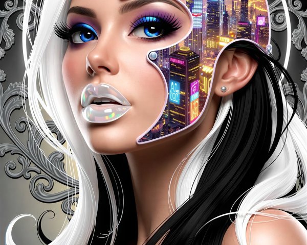 Digital Painting of Woman with Futuristic Cityscape