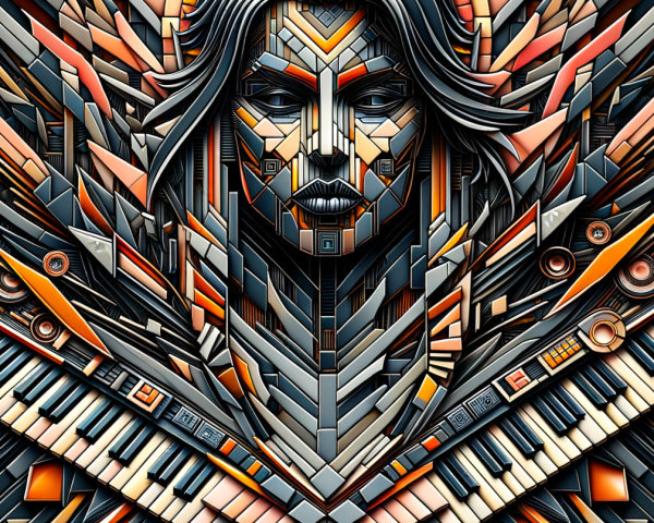 Abstract Design with Human Face and Musical Elements
