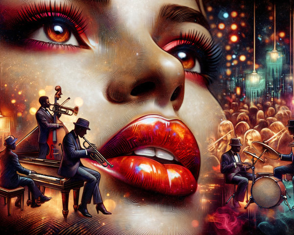 Close-Up of Woman's Face in Vibrant Jazz Scene