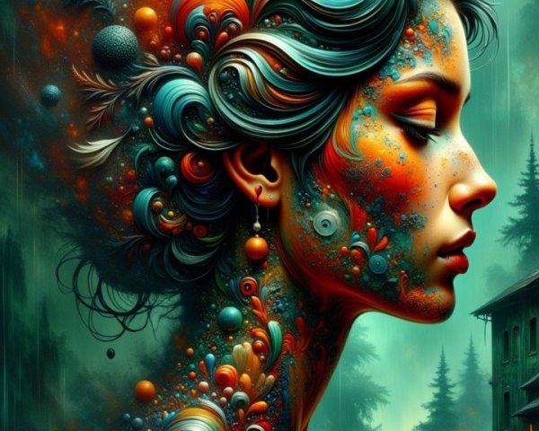 Surreal Portrait of a Woman with Colorful Patterns