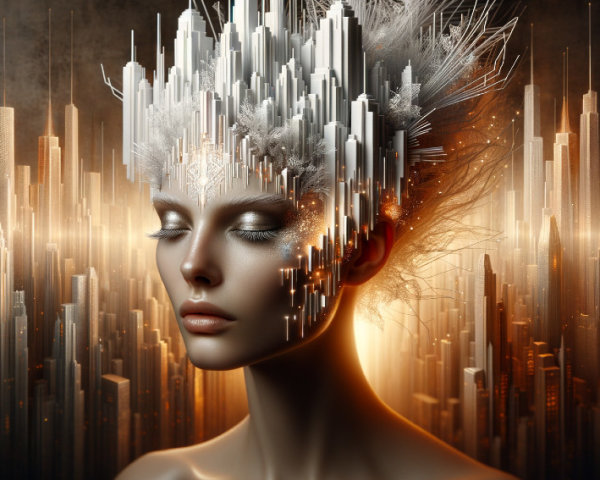 Futuristic Portrait of a Woman with Urban Elements