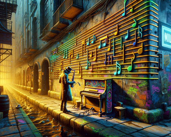 Street Musician at Colorful Piano in Graffiti Alley
