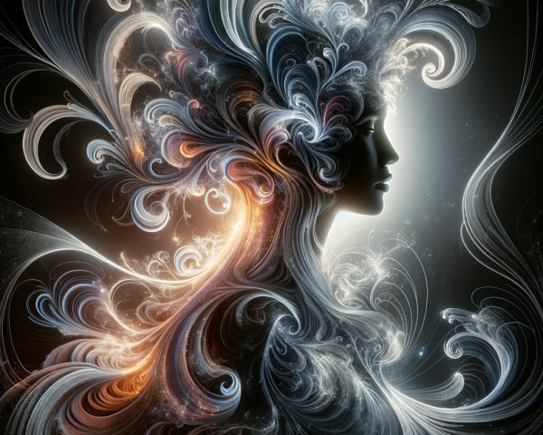 Ethereal Silhouette of a Woman with Luminous Patterns