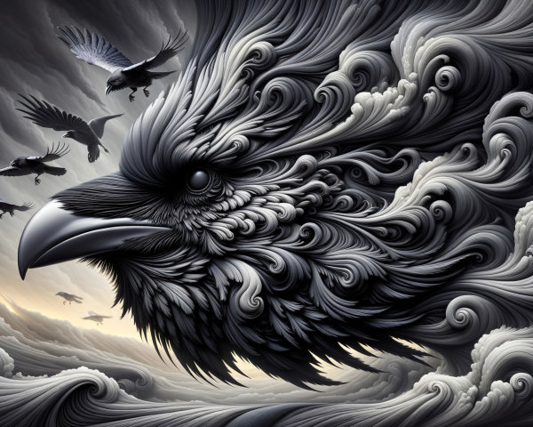 Majestic Bird Sculpture with Dynamic Textures and Sky