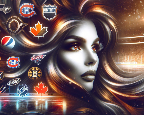 Female Figure with NHL Logos on Ice Hockey Rink
