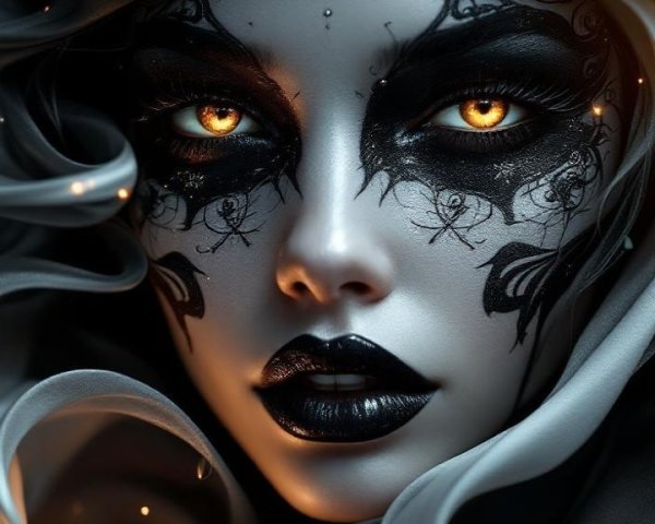 Dramatic Makeup with Lace Patterns and Golden Eyes
