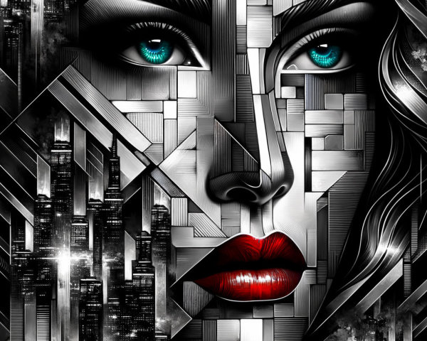 Stylized Portrait of a Woman with Geometric Patterns