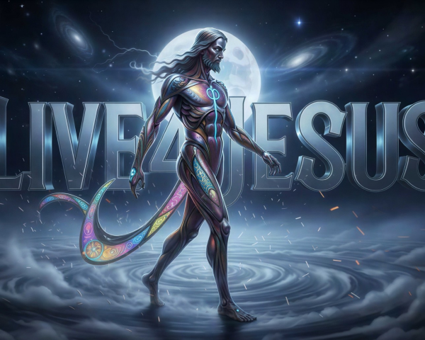 Alien in Colorful Robotic Suit with Full Moon Background