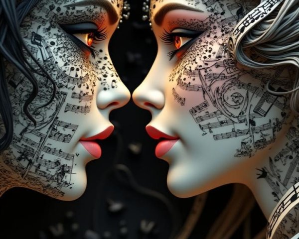 Stylized Faces with Musical Designs and Patterns