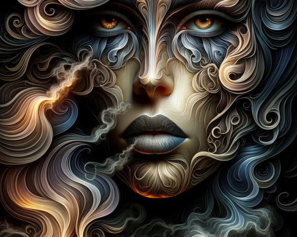 Surreal Portrait of a Woman with Vibrant Patterns