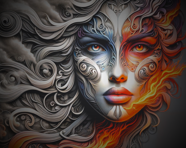 Surreal Portrait of a Woman with Colorful Patterns