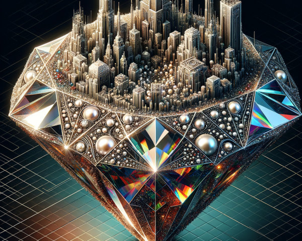 3D Diamond-Shaped Structure with Miniature Cityscape