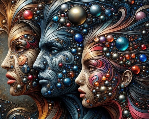 Abstract Faces with Vibrant Patterns and Textures