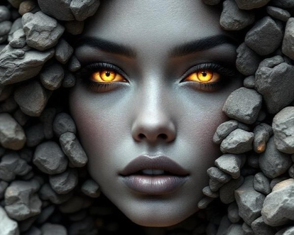 Portrait of a Woman with Gray Skin and Yellow Eyes