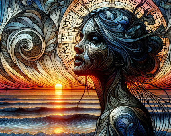 Intricate Portrait of Woman with Sunset Background