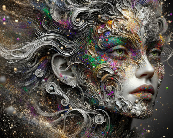 Surreal Face in Vibrant Colors and Textures