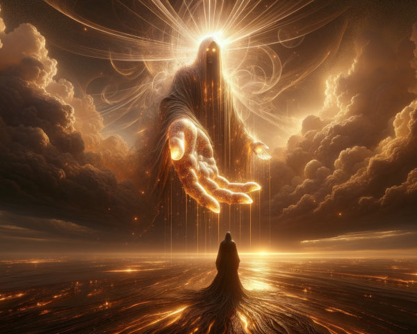 Silhouetted Figures Under Glowing Ethereal Light