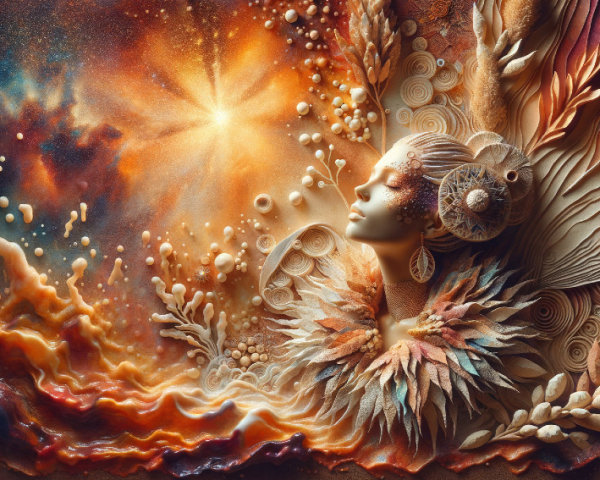 Ethereal Artwork of Female Figure in Cosmic Landscape