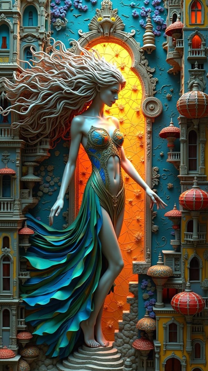 Graceful figure of a woman amid ornate architecture
