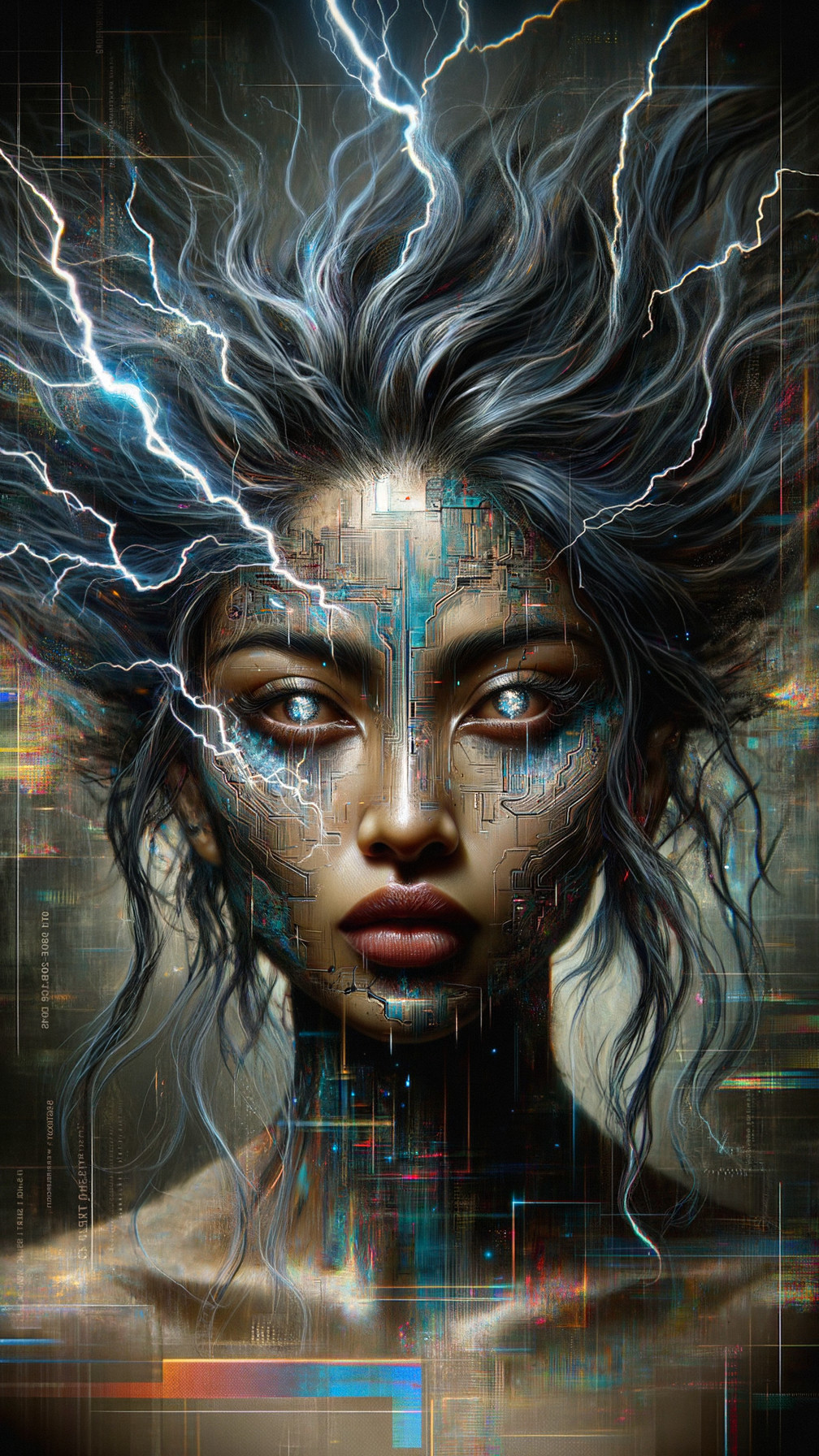 Futuristic Portrait of a Woman with Circuitry Patterns