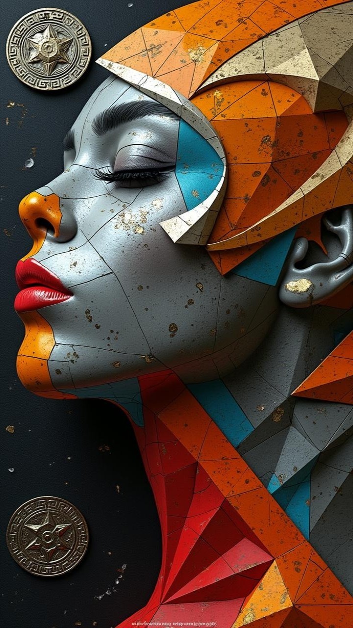 Stylized Geometric Portrait of a Woman in Vivid Colors