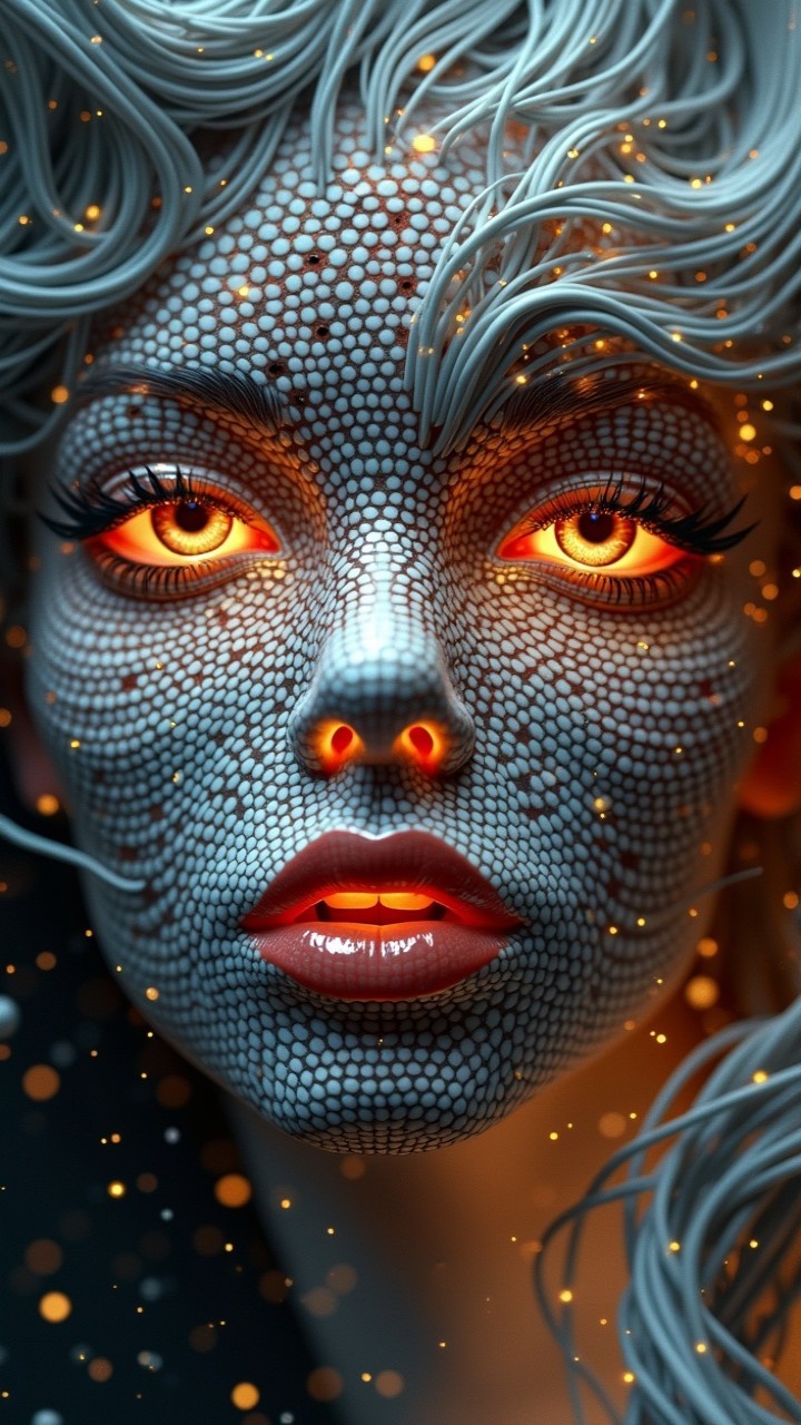 Portrait of a Woman with Reptilian Features and Glow