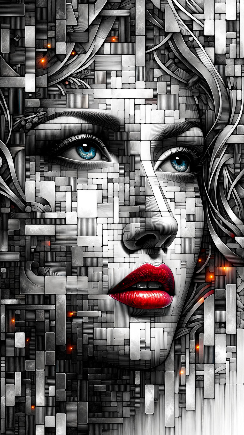Stylized Portrait of a Woman with Geometric Shapes