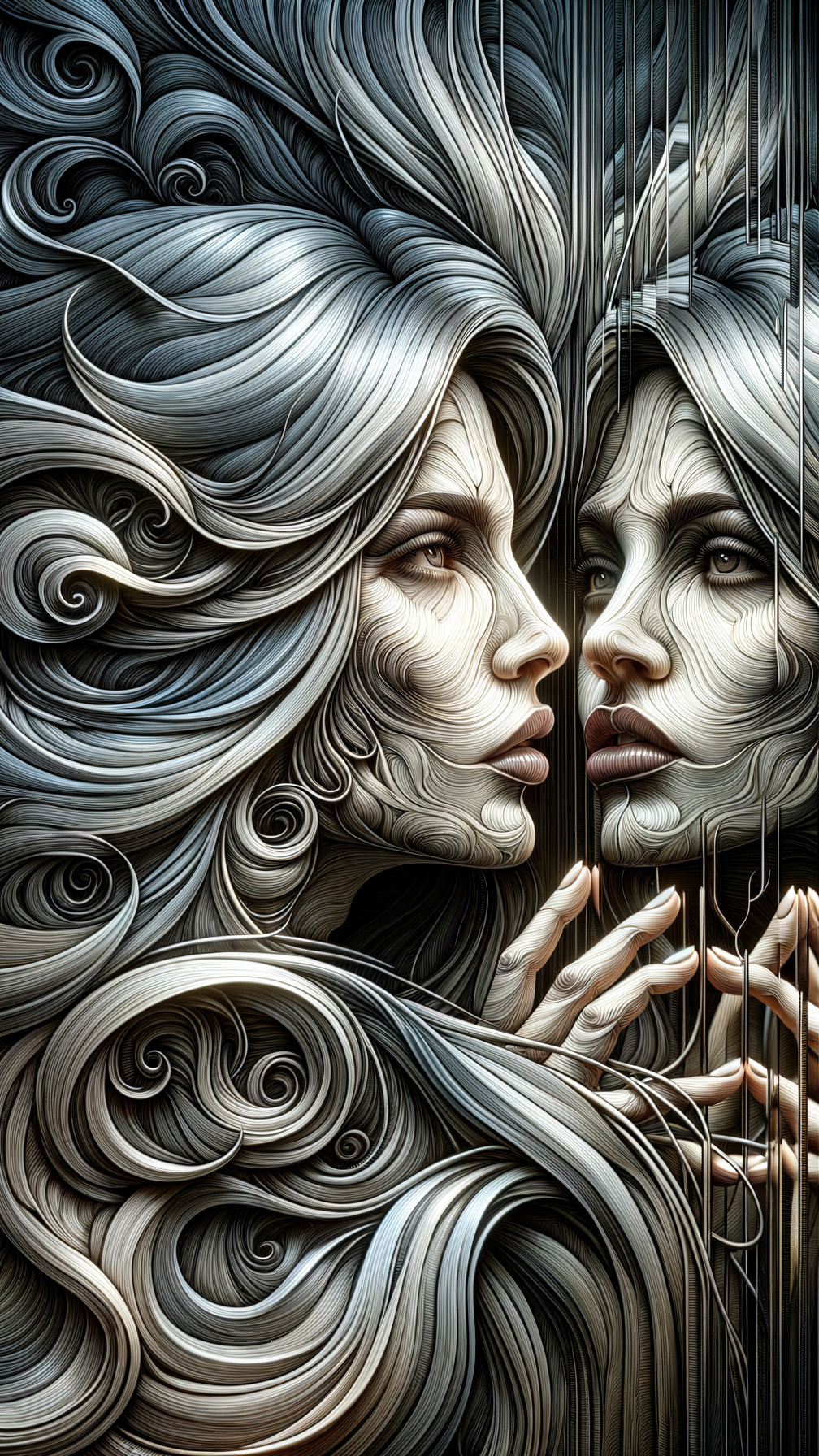 Surreal Depiction of a Woman's Face and Abstract Hair