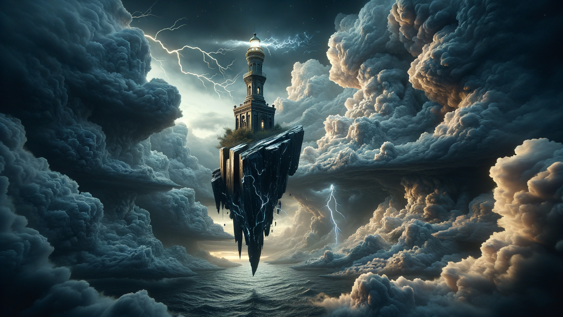 Lighthouse on Rocky Outcrop Amidst Stormy Skies