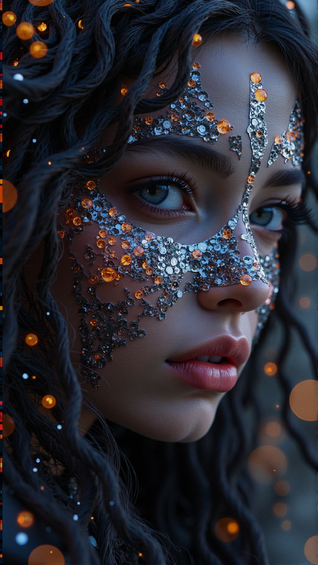 Close-up Portrait of a Young Woman with Gem Embellishments