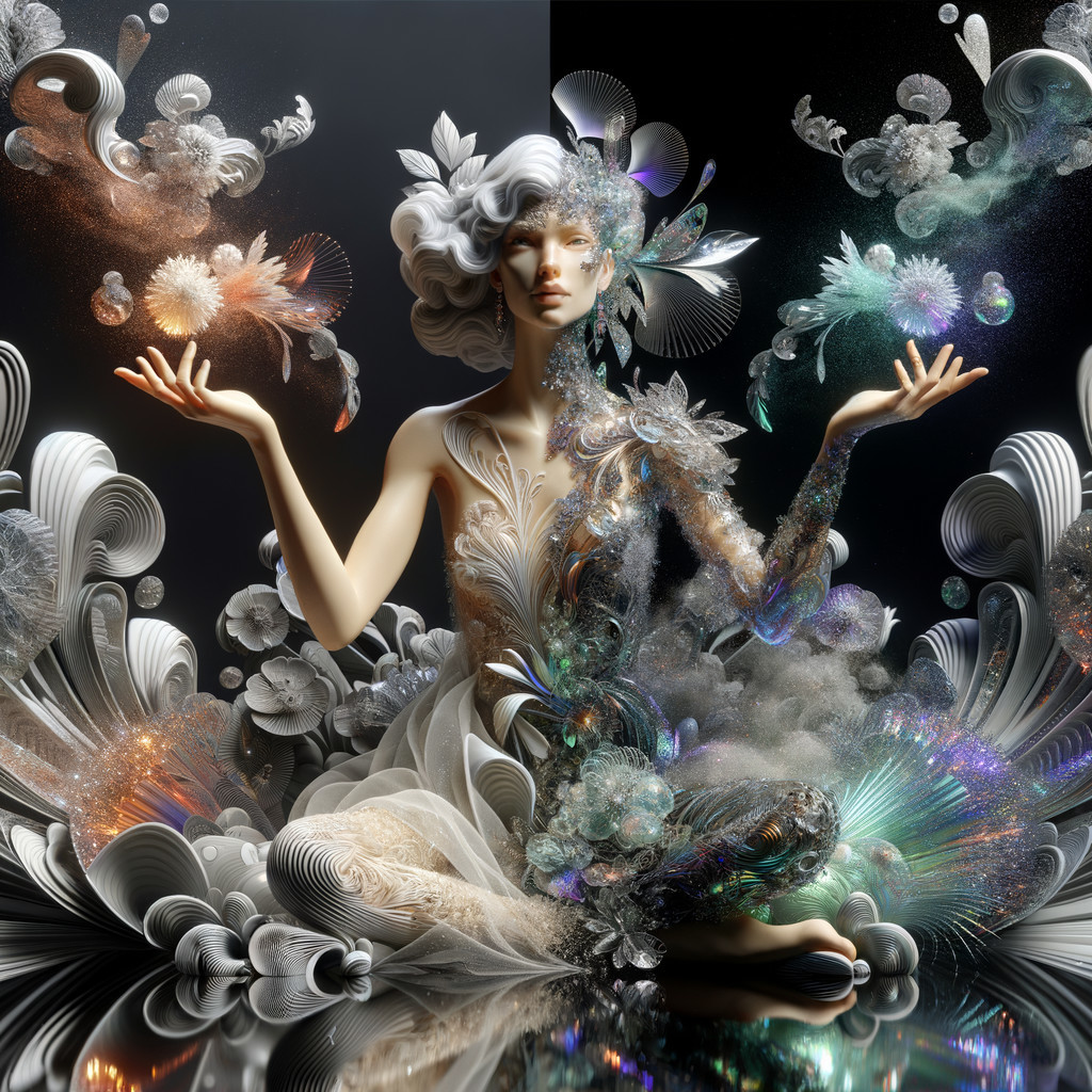 Surreal Ethereal Figure in Vibrant Floral Surroundings