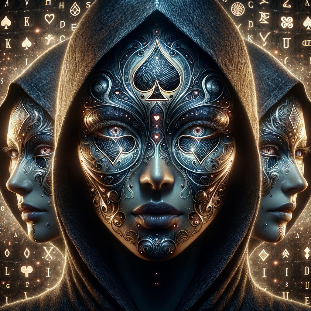 Mysterious Figure with Ornate Mask and Abstract Background