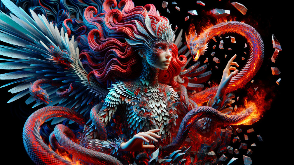 Fantastical Figure with Avian and Reptilian Features